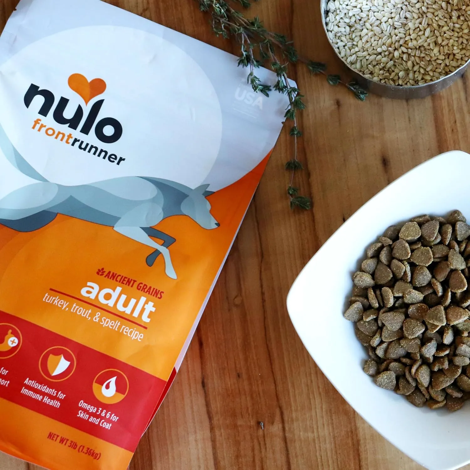 Nulo Frontrunner Ancient Grains High-Protein Dog Food, Turkey, Trout & Spelt Recipe- Natural Dry Dog Food with Probiotics, Grain-Inclusive Kibble for Adult Dogs, 5 lb Bag