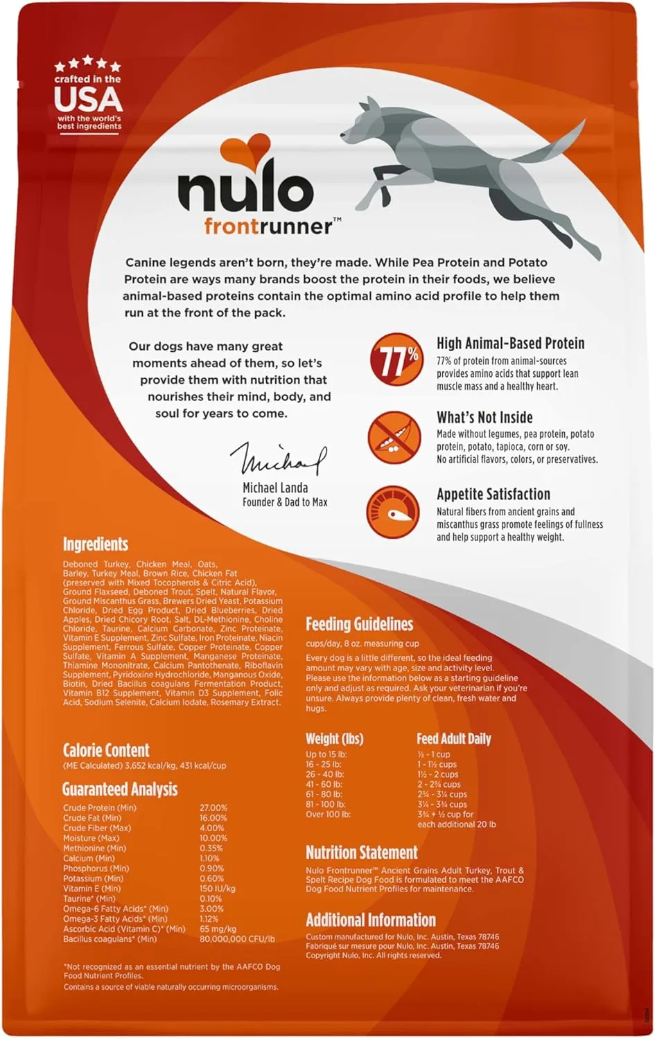 Nulo Frontrunner Ancient Grains High-Protein Dog Food, Turkey, Trout & Spelt Recipe- Natural Dry Dog Food with Probiotics, Grain-Inclusive Kibble for Adult Dogs, 5 lb Bag