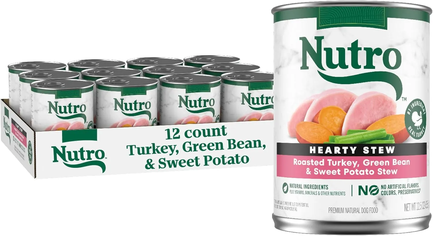 Nutro Hearty Stew Cuts in Gravy Adult Wet Dog Food Turkey Recipe, 12.5 oz. Cans (12 Count, Pack of 1)