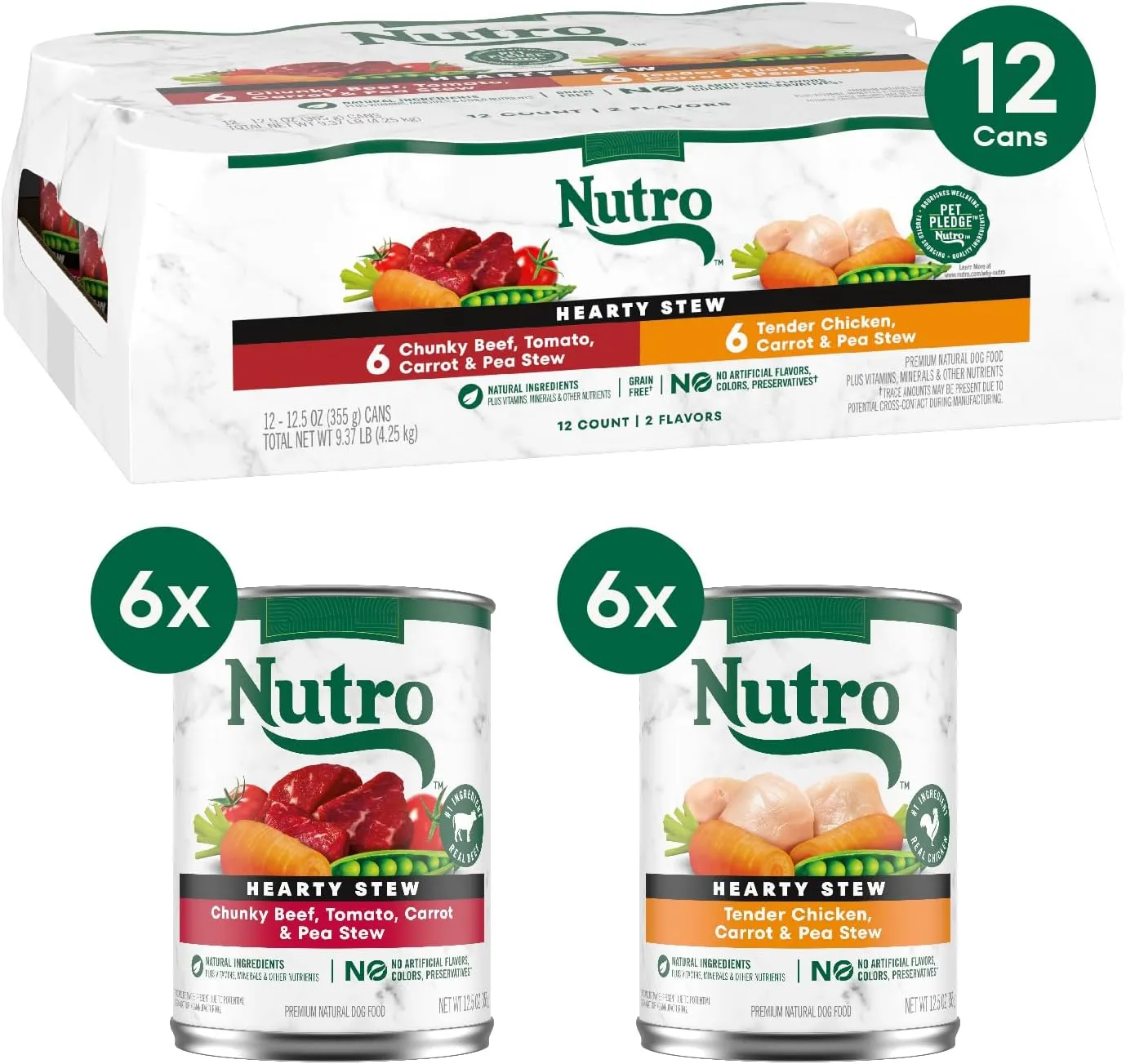 Nutro Hearty Stew Cuts in Gravy Wet Dog Food Chicken Beef Variety Pack, 12.5 oz. Cans (12 Count, Pack of 1)