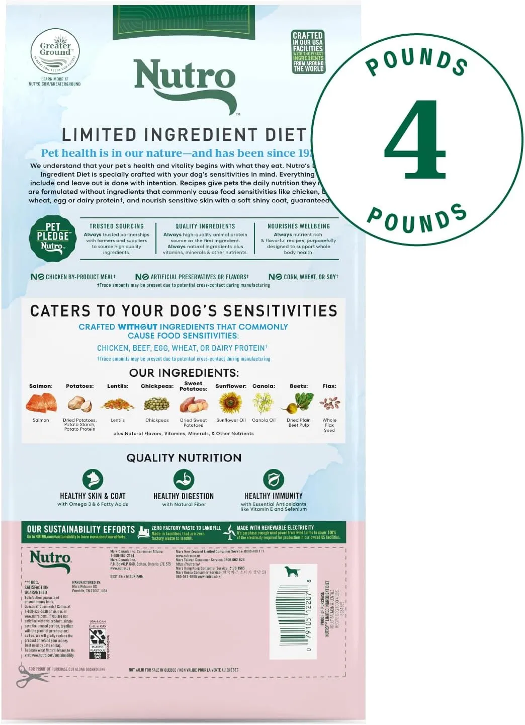 Nutro Limited Ingredient Diet Dry Dog Food, Salmon & Lentils Recipe, 4 lbs.
