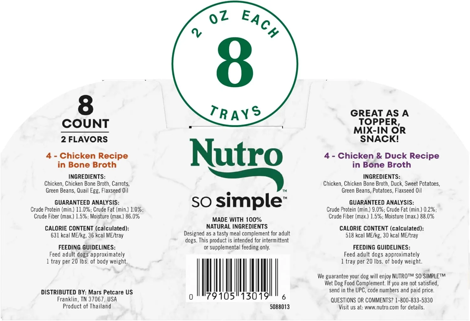 Nutro So Simple Wet Dog Food Chicken and Chicken & Duck Recipes, 2 oz. Trays, Variety Pack (8 Count, Pack of 1)