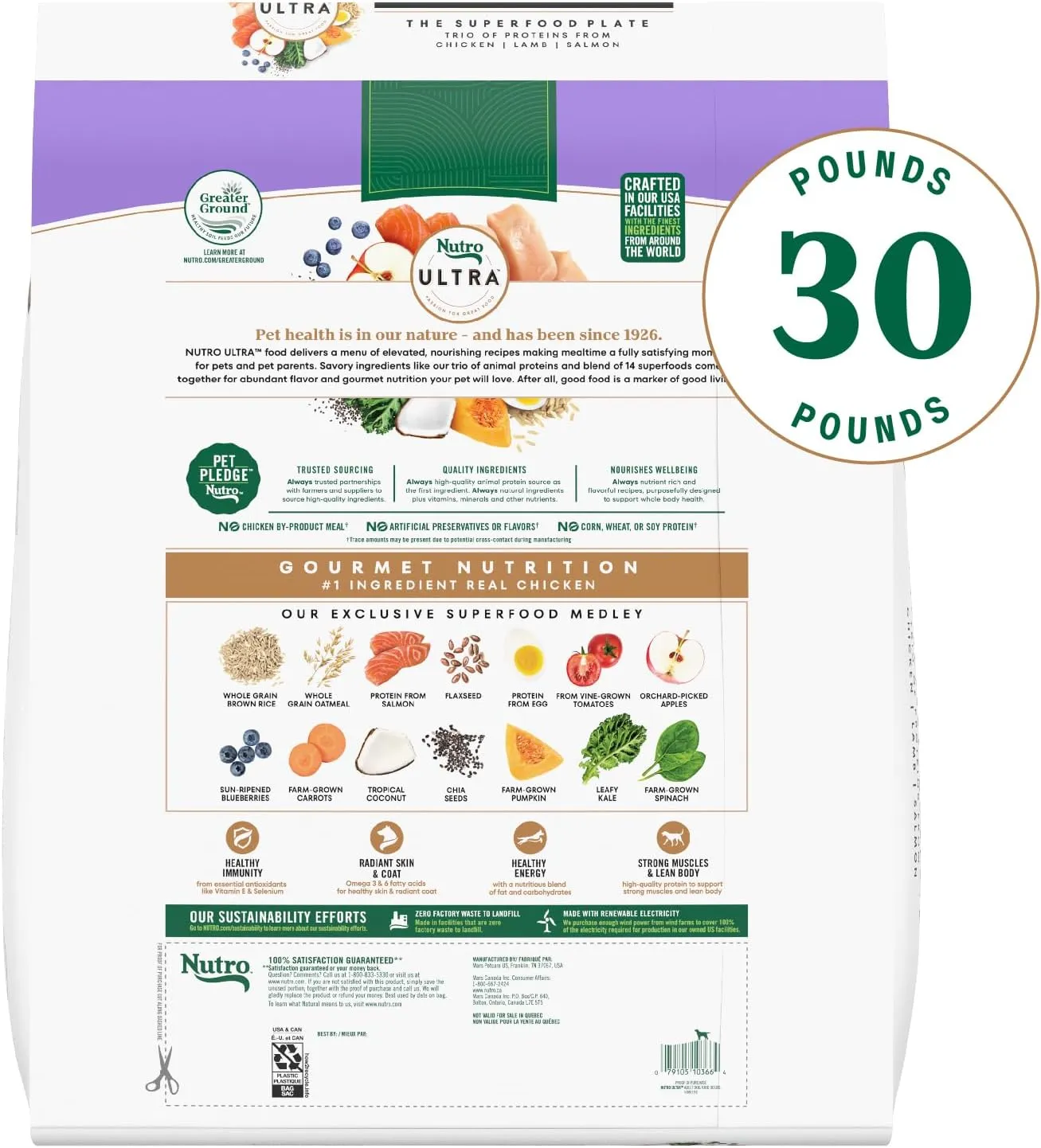 Nutro Ultra Adult Dry Dog Food with a Trio of Proteins from Chicken, Lamb and Salmon, 30 lb. Bag