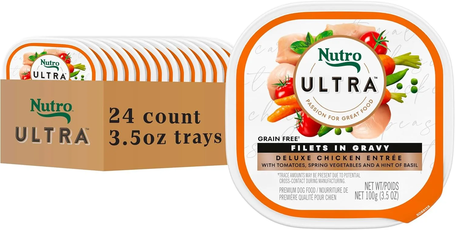 Nutro Ultra Wet Dog Food Grain Free Filets in Gravy Deluxe Chicken Entree, 3.5 oz. Trays (24 Count, Pack of 1)
