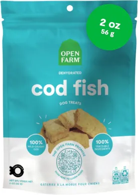 Open Farm, Dehydrated Dog Treats, High Protein & Low Carbohydrate Dog Snacks, Crunchy Texture, Single Ingredient Wild-Caught Cod Fish Recipe, 2.25oz Pouch