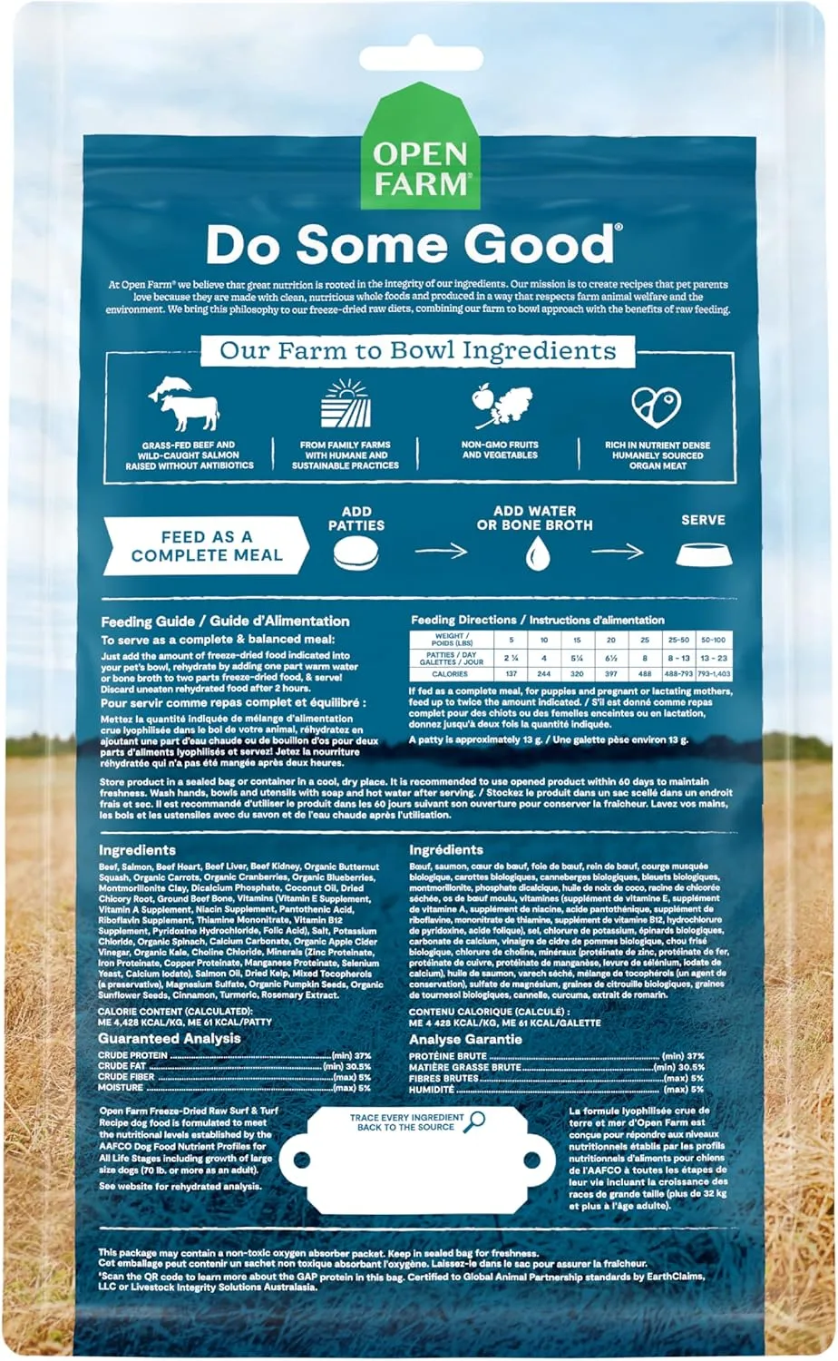 Open Farm Freeze Dried Raw Patties for Dogs, Humanely Raised Meat Recipe with Non-GMO Superfoods and No Artificial Flavors or Preservatives, Surf and Turf Recipe, 10.5oz