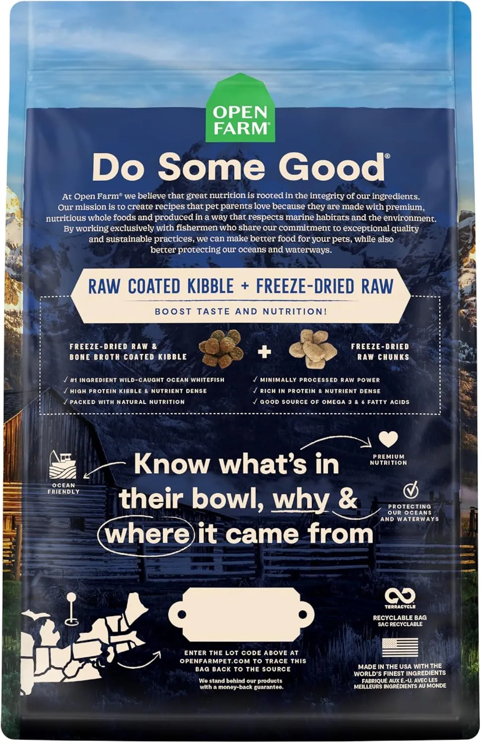 Open Farm, RawMix Dry Dog Food with Ancient Grains, Protein-Packed Kibble Coated in Bone Broth with Freeze Dried Raw Chunks, Salmon Whitefish & Rockfish,Wild Ocean Recipe, 3.5lb Bag