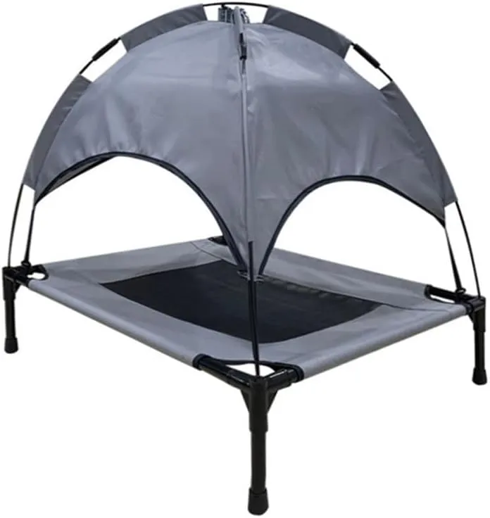Outdoor Dog Bed,Canopy Outdoor Dog Bed,Portable Dog Bed with Removable Sun Tent,Outdoor Raised Pet Bed,Dog Cooling Bed, Dog Tent Bed for Camping, Waterpoof Dog Tent,Pet Cot Gray,S