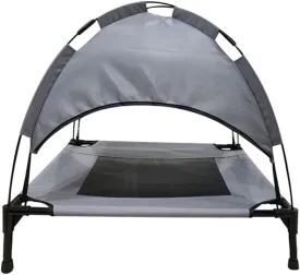 Outdoor Dog Bed,Canopy Outdoor Dog Bed,Portable Dog Bed with Removable Sun Tent,Outdoor Raised Pet Bed,Dog Cooling Bed, Dog Tent Bed for Camping, Waterpoof Dog Tent,Pet Cot Gray,S