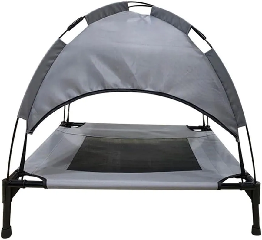Outdoor Dog Bed,Canopy Outdoor Dog Bed,Portable Dog Bed with Removable Sun Tent,Outdoor Raised Pet Bed,Dog Cooling Bed, Dog Tent Bed for Camping, Waterpoof Dog Tent,Pet Cot Gray,S