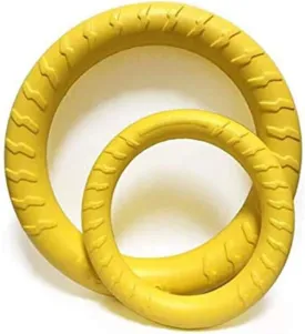 Pack of 2 Dog Toys Ring Water Floating, Outdoor Fitness Flying Discs, Tug of War Interactive Training Ring for Dogs ( 2 Size ,Yellow