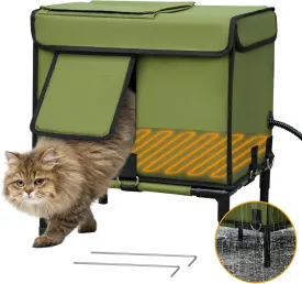 Palopalo Indestructible Heated Cat House for Outside in Winter, 100% Weatherproof, Highly Insulated, Safe Escape Door, Outdoor Cat Shelter with Heater for Feral Stray Barn Cat Kitty, Small