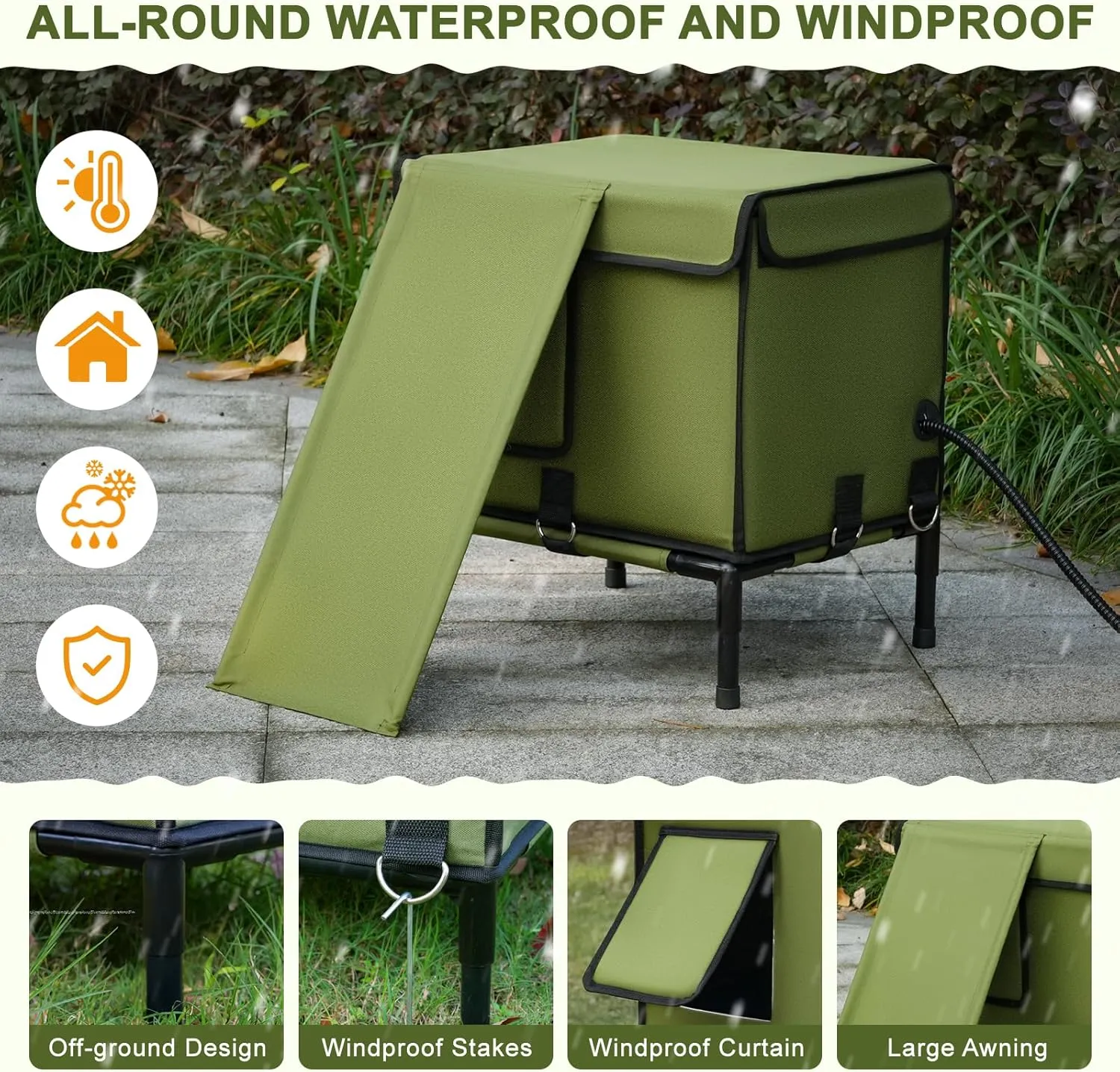 Palopalo Indestructible Heated Cat House for Outside in Winter, 100% Weatherproof, Highly Insulated, Safe Escape Door, Outdoor Cat Shelter with Heater for Feral Stray Barn Cat Kitty, Small