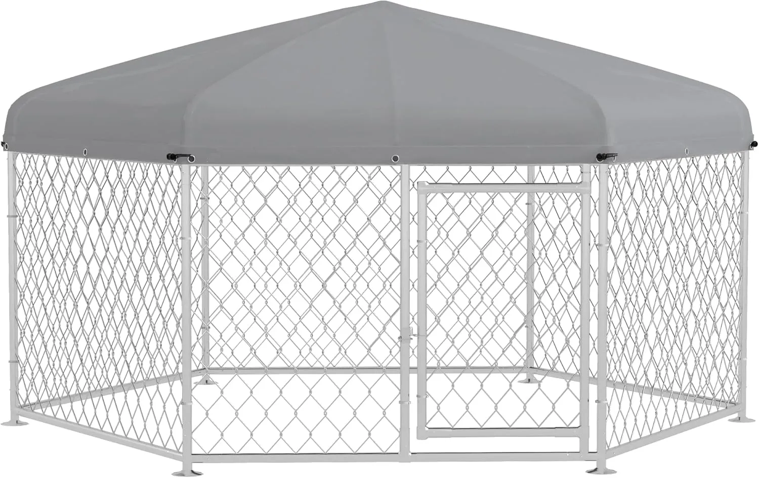 PawHut 6.9' x 6.1' x 4.9' Dog Kennel Outdoor Dog Run with Waterproof, UV Resistant Roof, Lockable Door, for Medium and Large-Sized Dogs, Silver