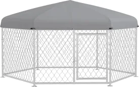 PawHut 6.9' x 6.1' x 4.9' Dog Kennel Outdoor Dog Run with Waterproof, UV Resistant Roof, Lockable Door, for Medium and Large-Sized Dogs, Silver