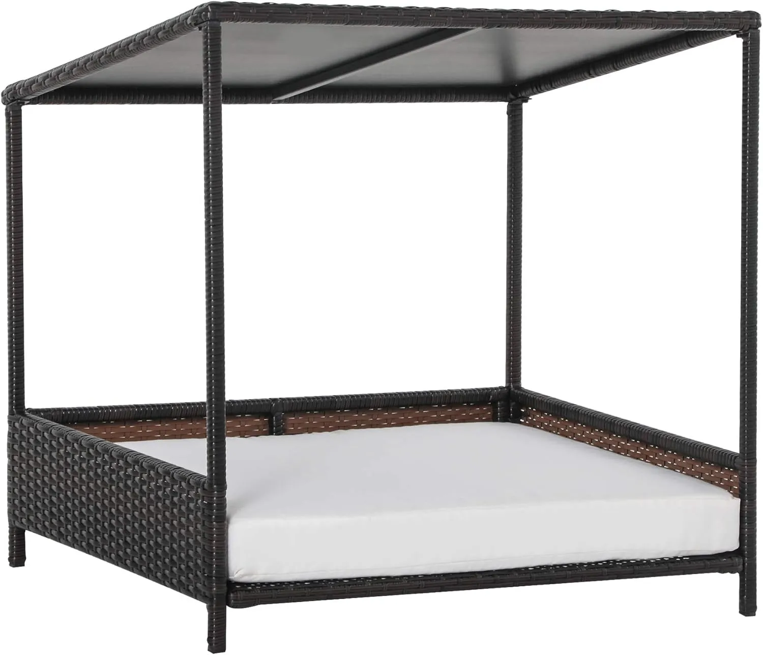 PawHut Wicker Dog House Raised Rattan Puppy Bed Cat Shelter for Indoor Outdoor Garden Patio Pet Sofa with Removable Cushion for Medium Sized Pet Brown