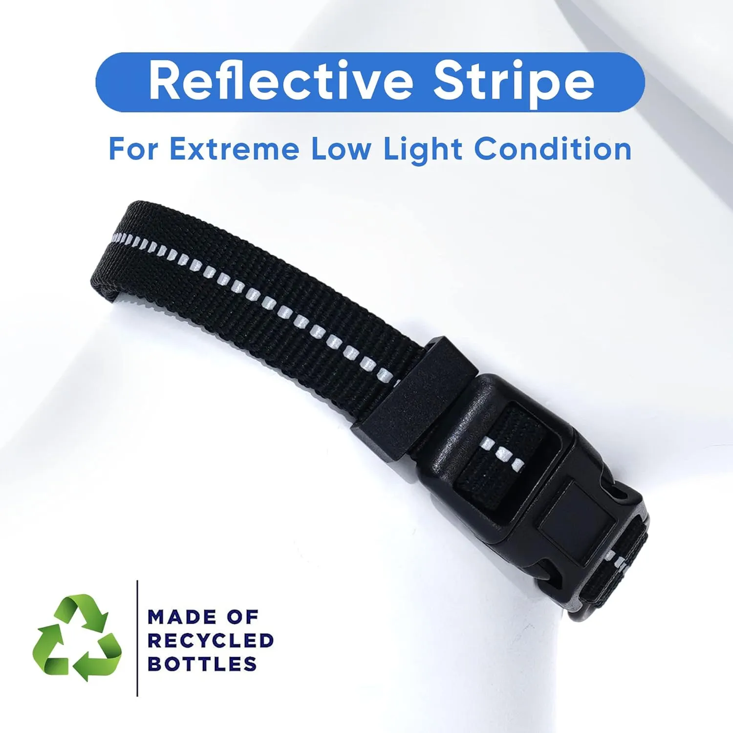 Pawtitas Recycled Dog Collar with Reflective Stitched Puppy Collar Made from Plastic Bottles Collected from Oceans Medium Black Sea