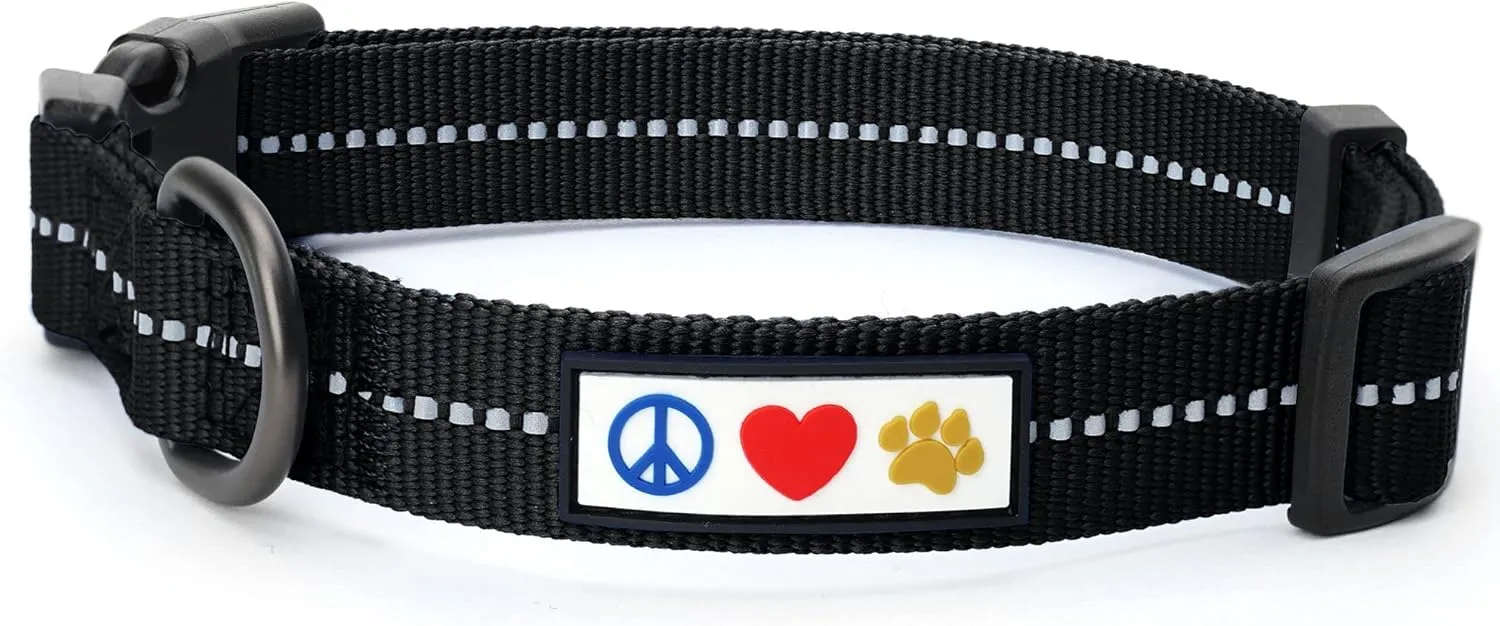Pawtitas Recycled Dog Collar with Reflective Stitched Puppy Collar Made from Plastic Bottles Collected from Oceans Medium Black Sea