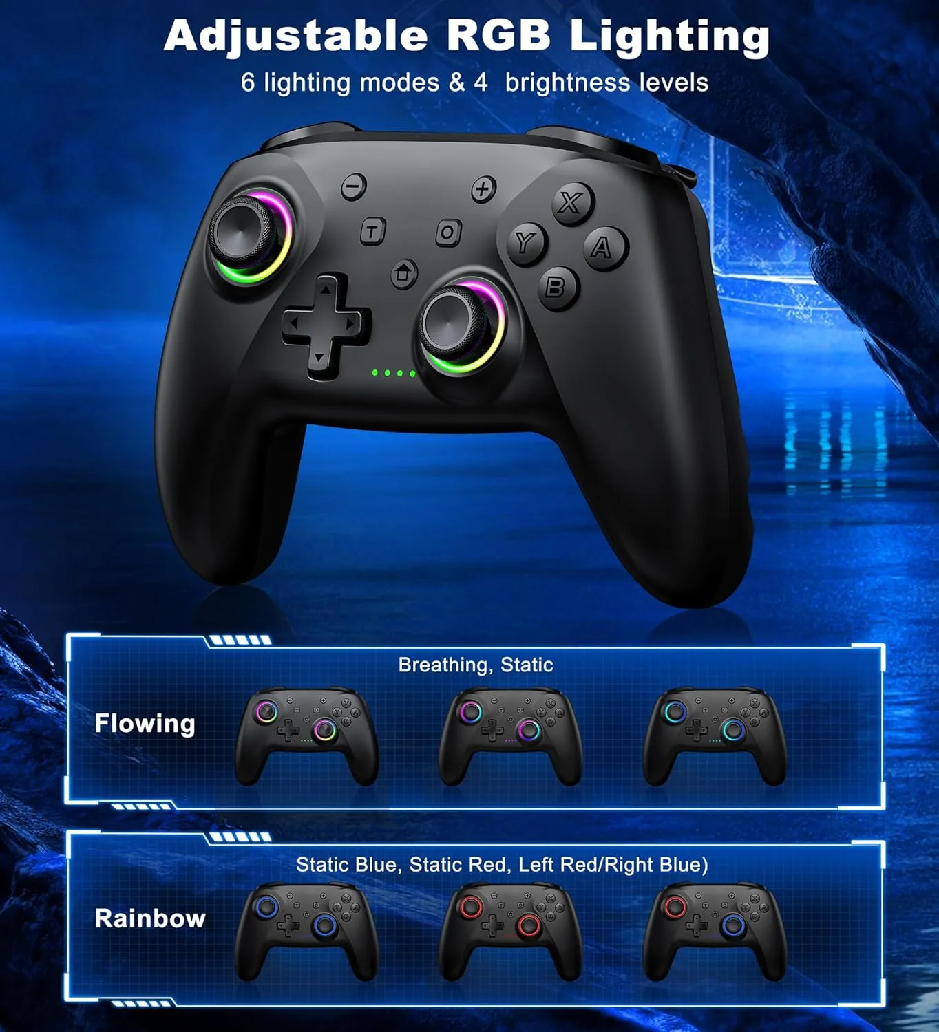 PC Controller, Wireless Bluetooth Controller, 1000mAh Battery, with Hall Effect Joysticks & Triggers, No Dead Zone, No Stick Drift, Controller for PC, Switch, iOS and Android, Cool Dynamic Light