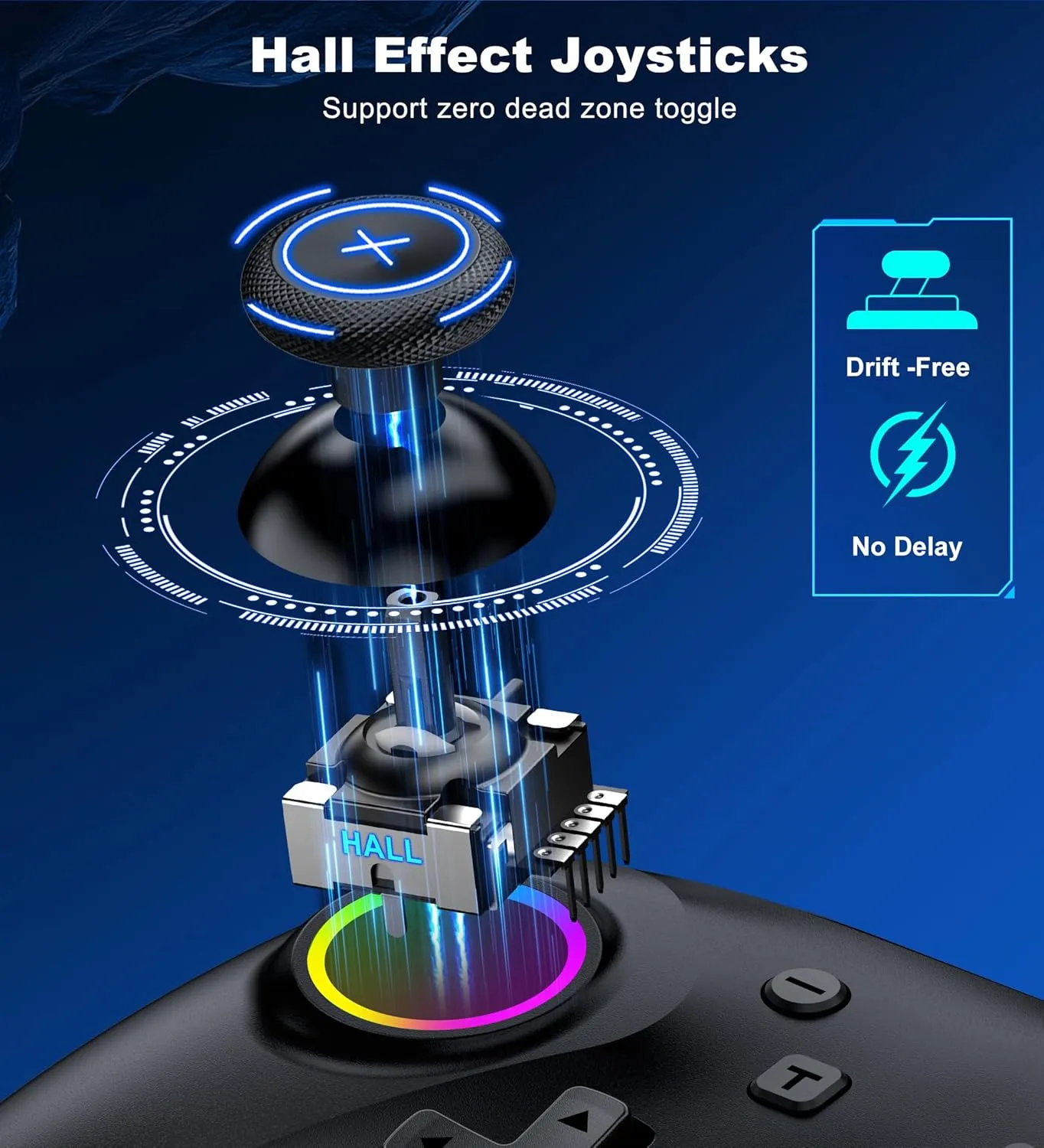 PC Controller, Wireless Bluetooth Controller, 1000mAh Battery, with Hall Effect Joysticks & Triggers, No Dead Zone, No Stick Drift, Controller for PC, Switch, iOS and Android, Cool Dynamic Light