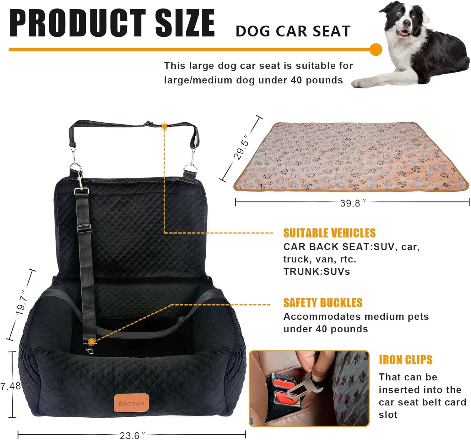 Pet Booster Seat for Medium Small Dogs - Multi-Function Dog Bed & Travel Bed, Comfortable & Safe, Removable & Washable, Fits Cars/Trucks/SUV
