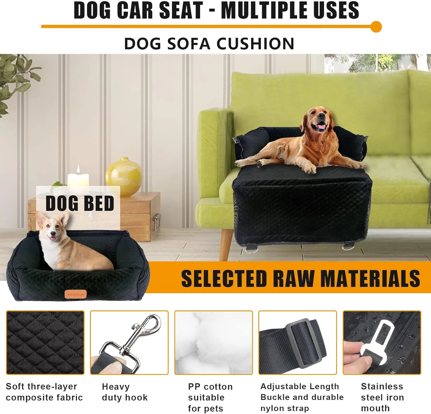Pet Booster Seat for Medium Small Dogs - Multi-Function Dog Bed & Travel Bed, Comfortable & Safe, Removable & Washable, Fits Cars/Trucks/SUV