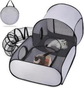 Pet Playpen with Surround Tunnel, Outdoor/Indoor Cat Playpen with Breathable Soft SidesTailtastic Cat Enclosure Tent for Small Animals, Portable Tent with Carry Bag (Medium)