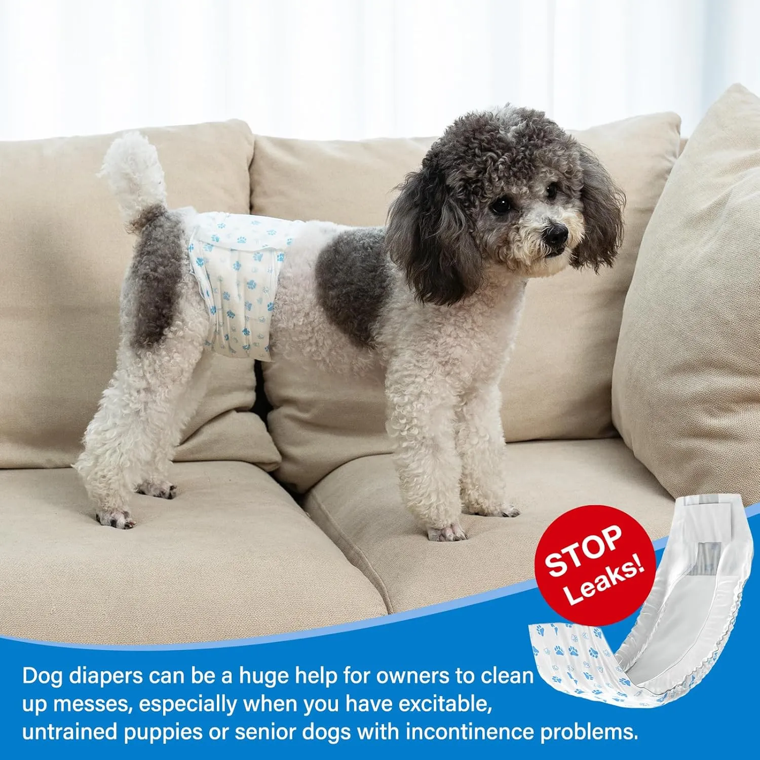 Pet Soft Disposable Male Dog Wraps - Dog Diapers for Male Dogs, Puppy Diapers 24pcs Medium