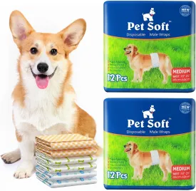 Pet Soft Disposable Male Dog Wraps - Dog Diapers for Male Dogs, Puppy Diapers 24pcs Medium