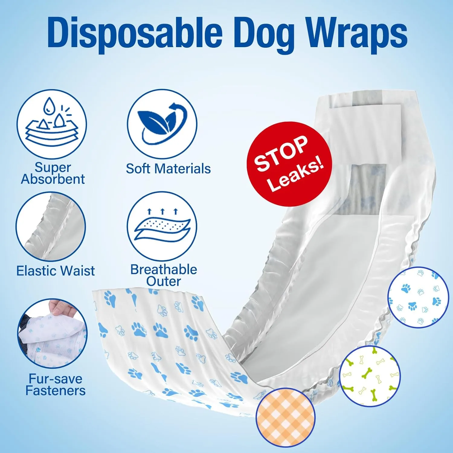 Pet Soft Disposable Male Dog Wraps - Dog Diapers for Male Dogs, Puppy Diapers 24pcs Medium