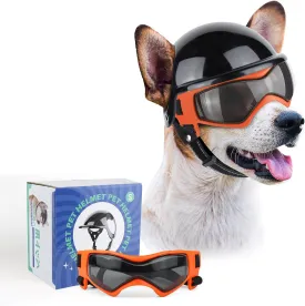 PETLESO Dog Goggles for Small Dogs with Helmet, Pet Sunglasses and Motorcycle Helmet Set for Small Medium Dog Outdoor Driving Walking, Orange