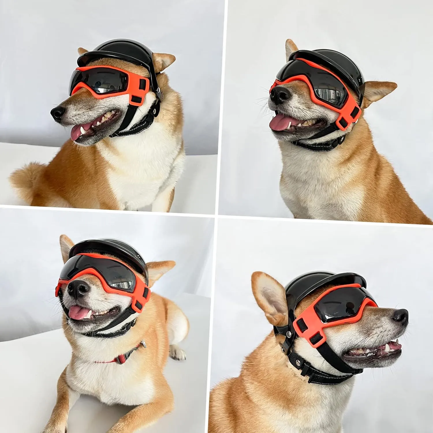 PETLESO Dog Goggles for Small Dogs with Helmet, Pet Sunglasses and Motorcycle Helmet Set for Small Medium Dog Outdoor Driving Walking, Orange