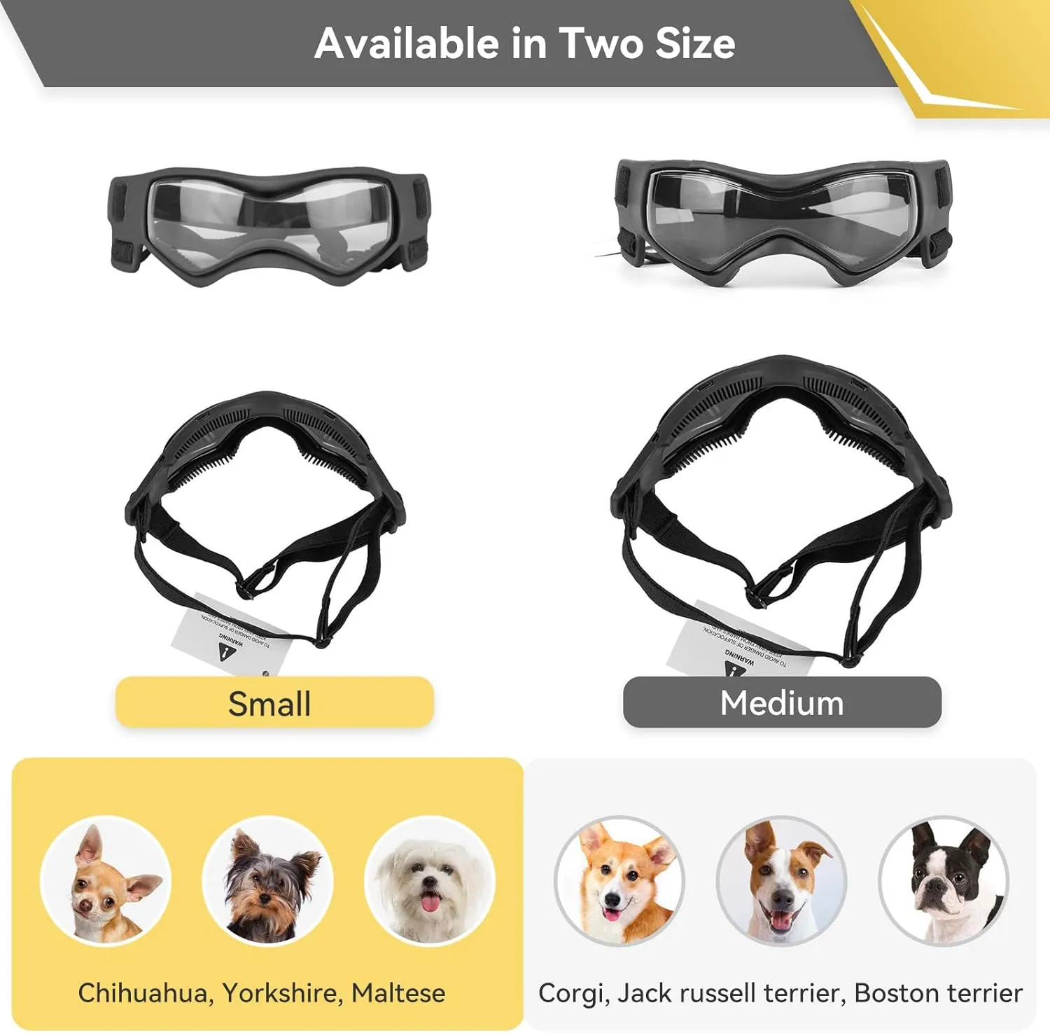 PETLESO Small Breed Dog Goggles, Sunglasses with UV Protection for Outdoor Riding & Driving, Black