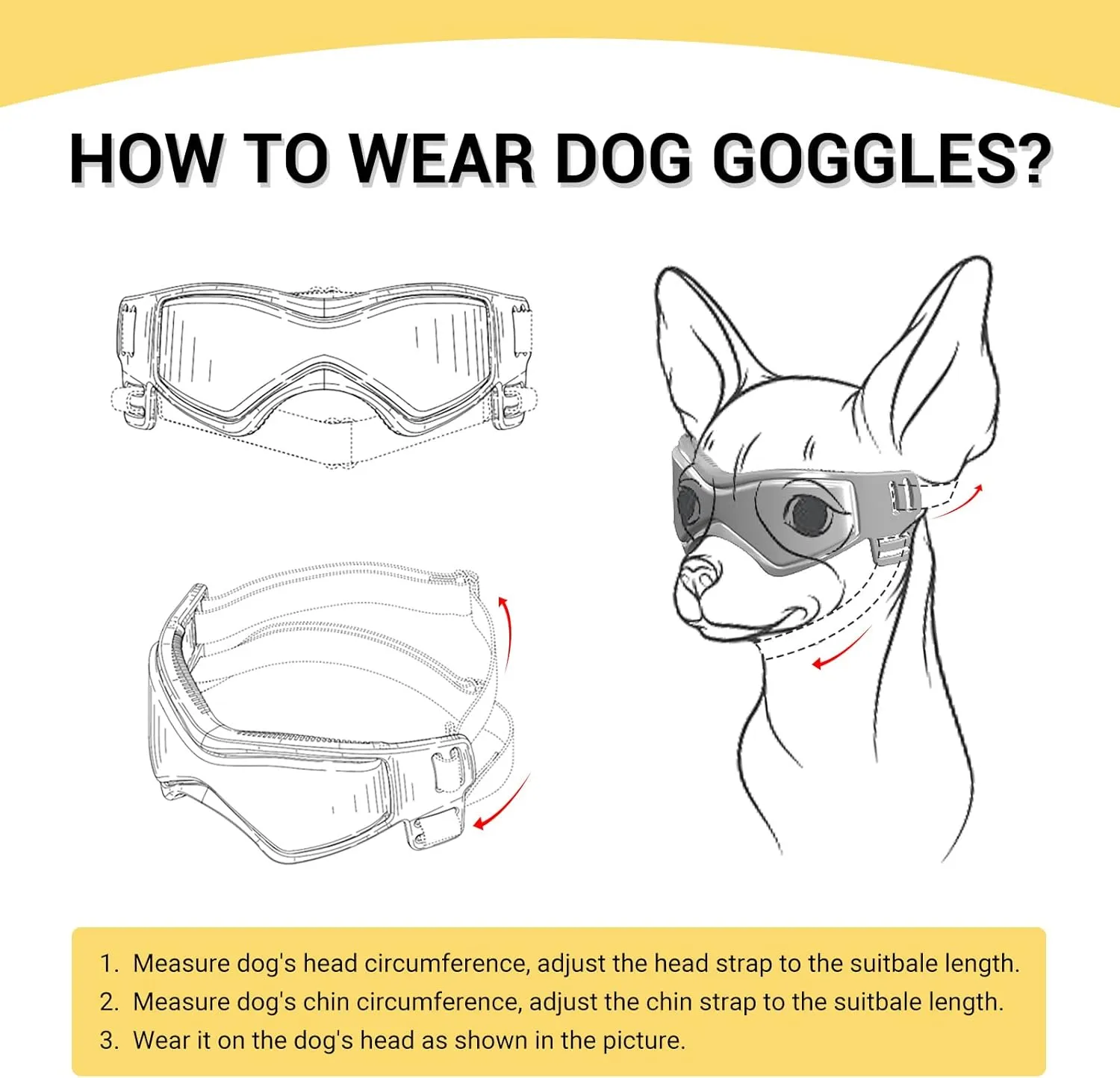 PETLESO Small Breed Dog Goggles, Sunglasses with UV Protection for Outdoor Riding & Driving, Black