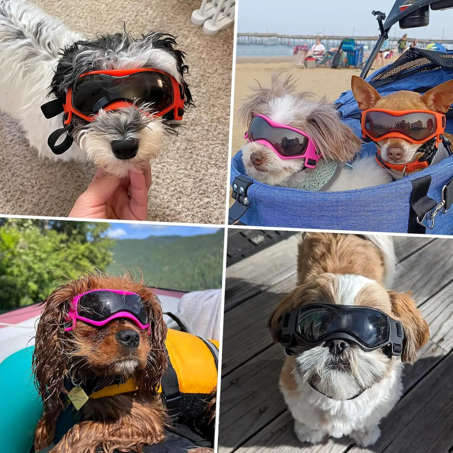 PETLESO Small Breed Dog Goggles, Sunglasses with UV Protection for Outdoor Riding & Driving, Black