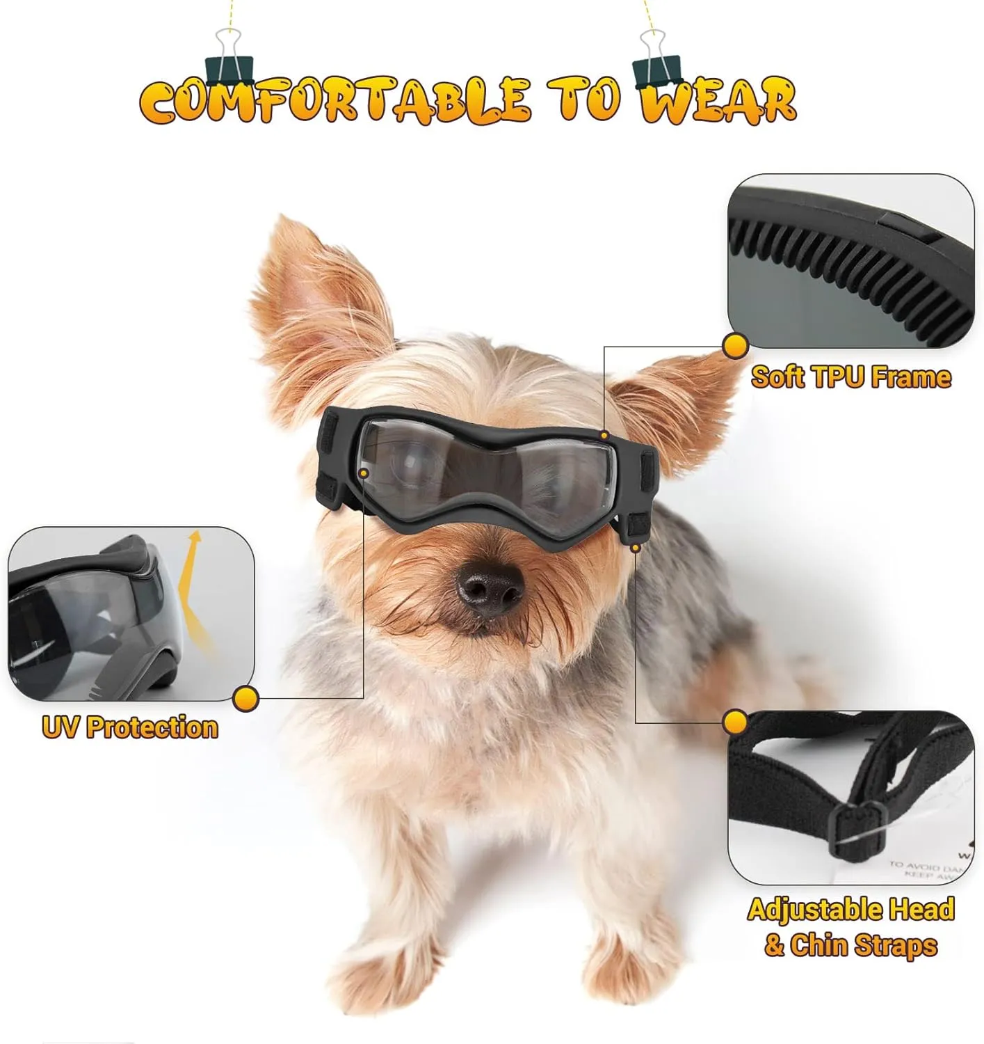 PETLESO Small Breed Dog Goggles, Sunglasses with UV Protection for Outdoor Riding & Driving, Black