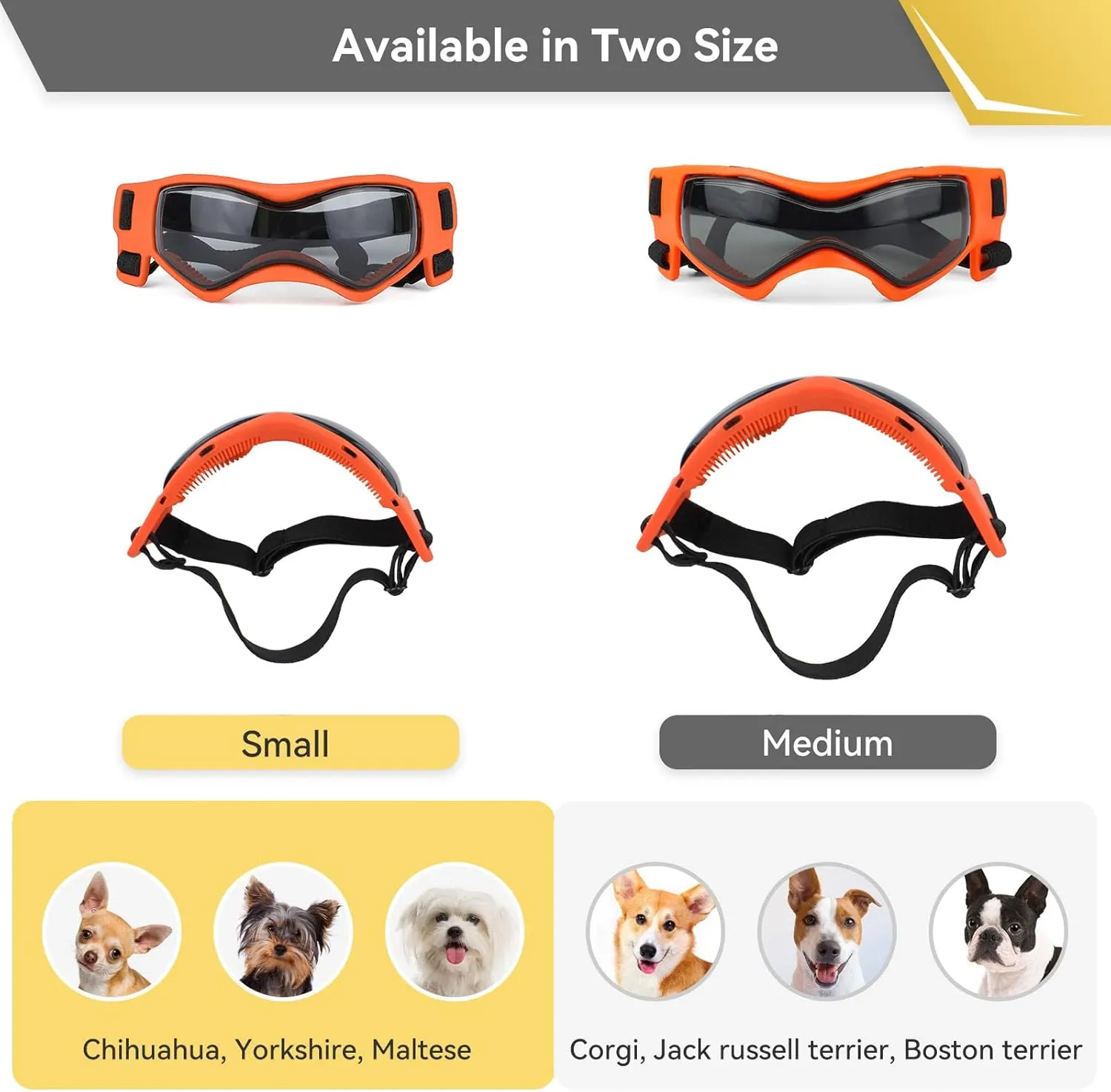 PETLESO Small Breed Dog Goggles, Sunglasses with UV Protection for Outdoor Riding & Driving, Orange