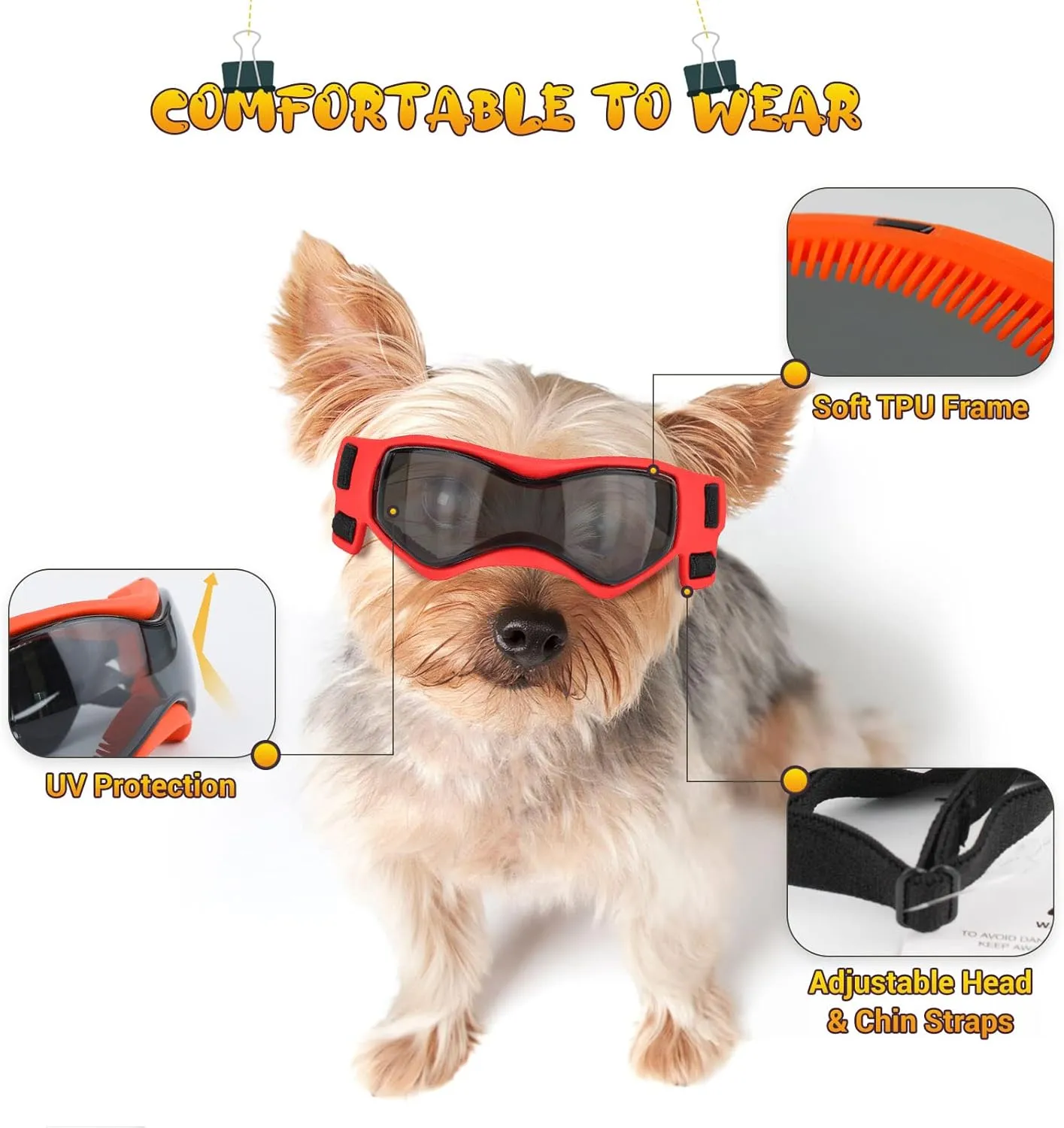PETLESO Small Breed Dog Goggles, Sunglasses with UV Protection for Outdoor Riding & Driving, Orange