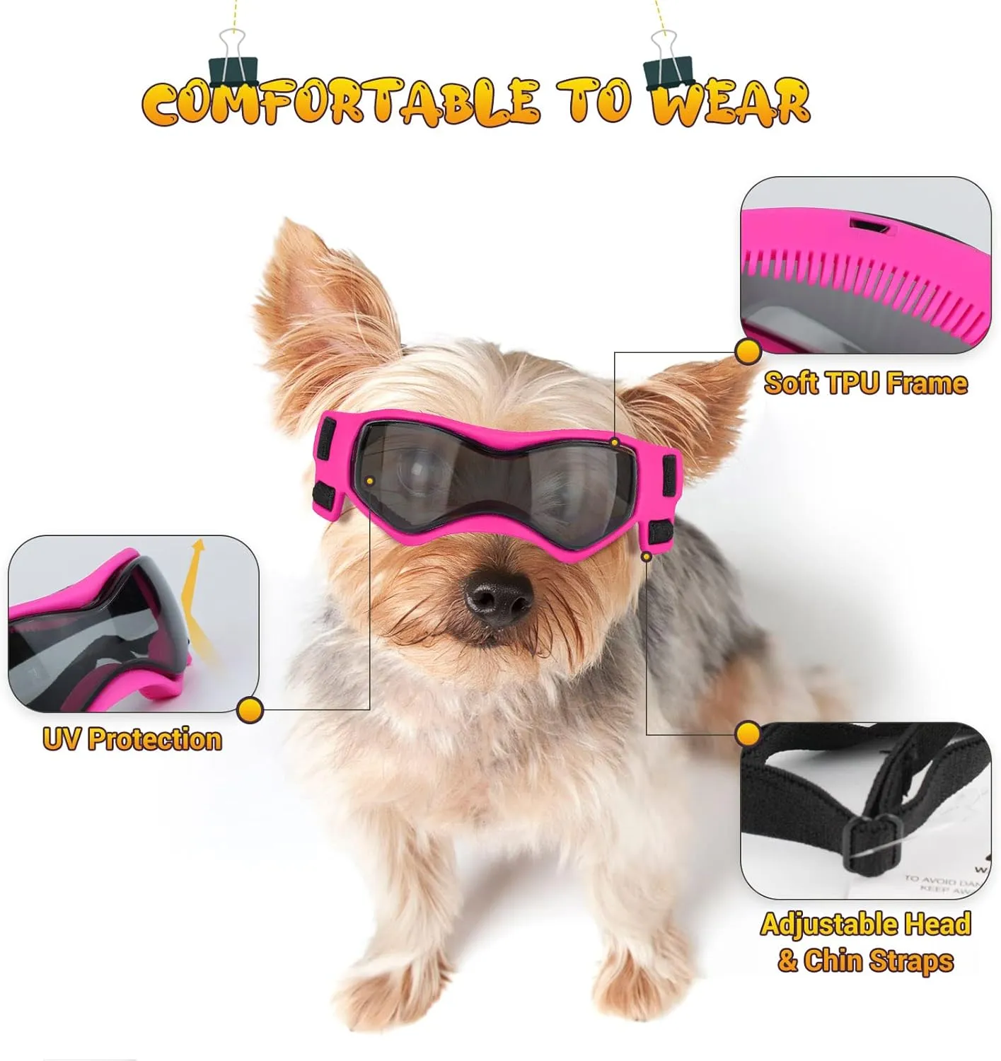 PETLESO Small Breed Dog Goggles, UV Protection Sunglasses for Outdoor Riding, Pink