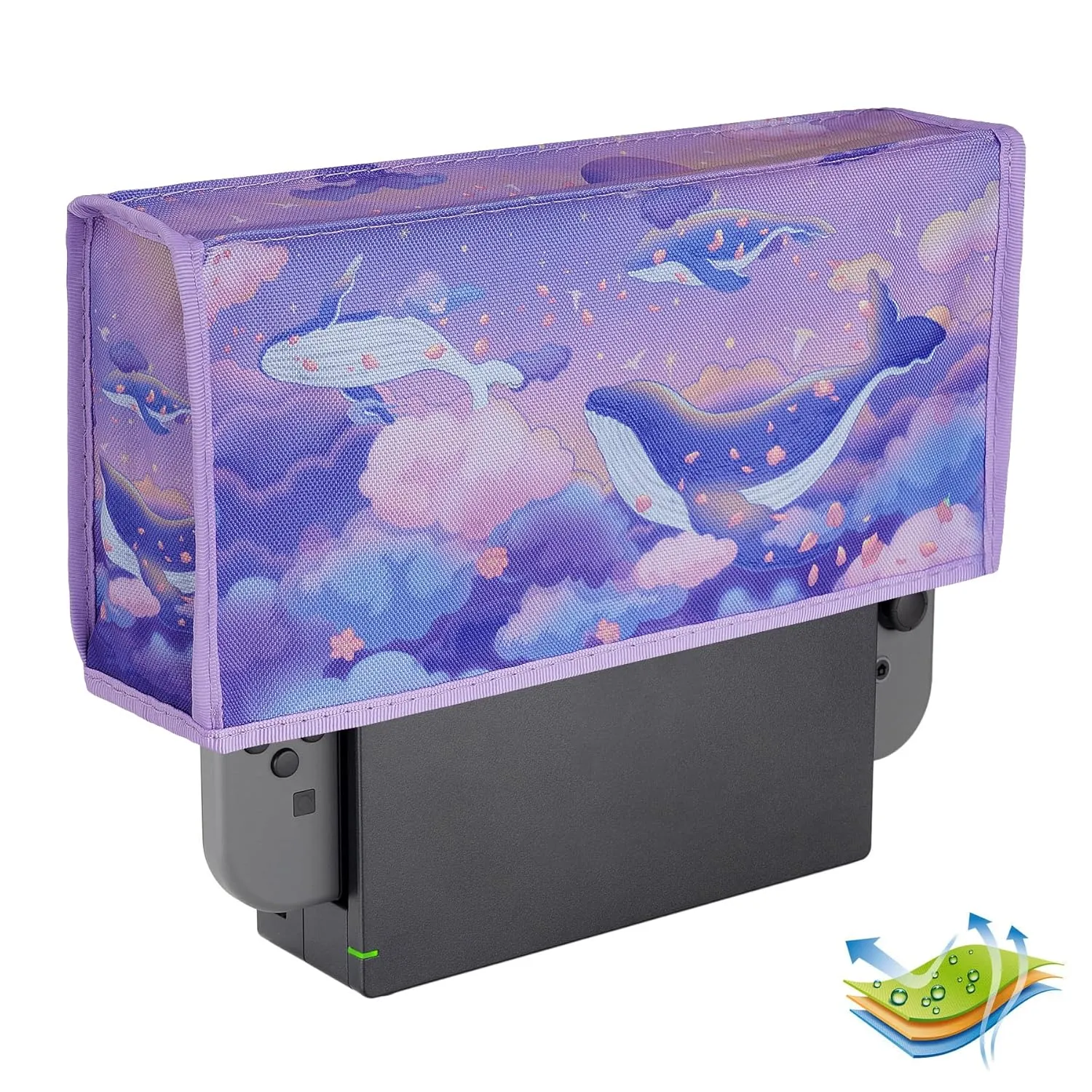 PlayVital Nylon Dust Cover, Soft Neat Lining Dust Guard, Anti Scratch Waterproof Cover Sleeve for Nintendo Switch & Switch OLED Charging Dock - Whale in Dream