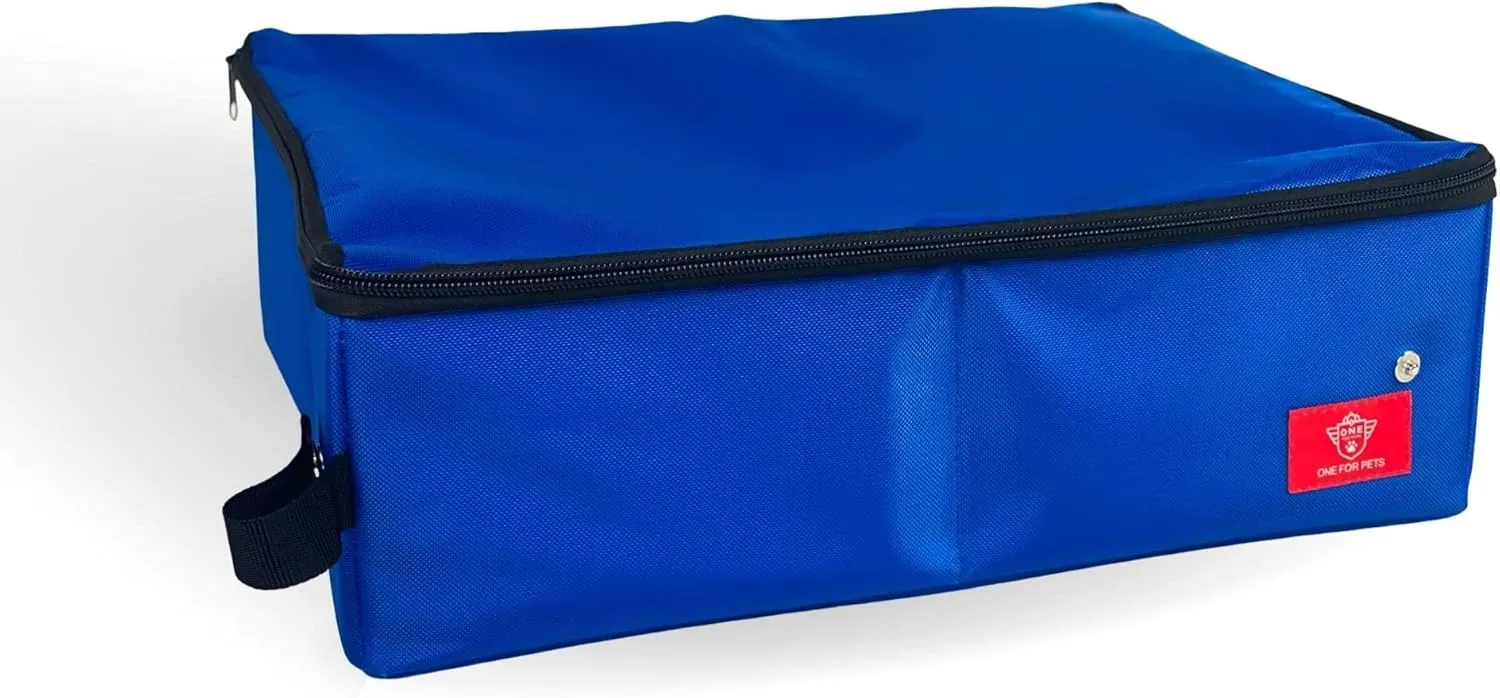 Portable 2-in-1 Double Pet Kennel/Shelter, Fabric, Black/Royal Blue 20"x20"x39" - Car Seat-Belt Fixture Included (Litter Box)