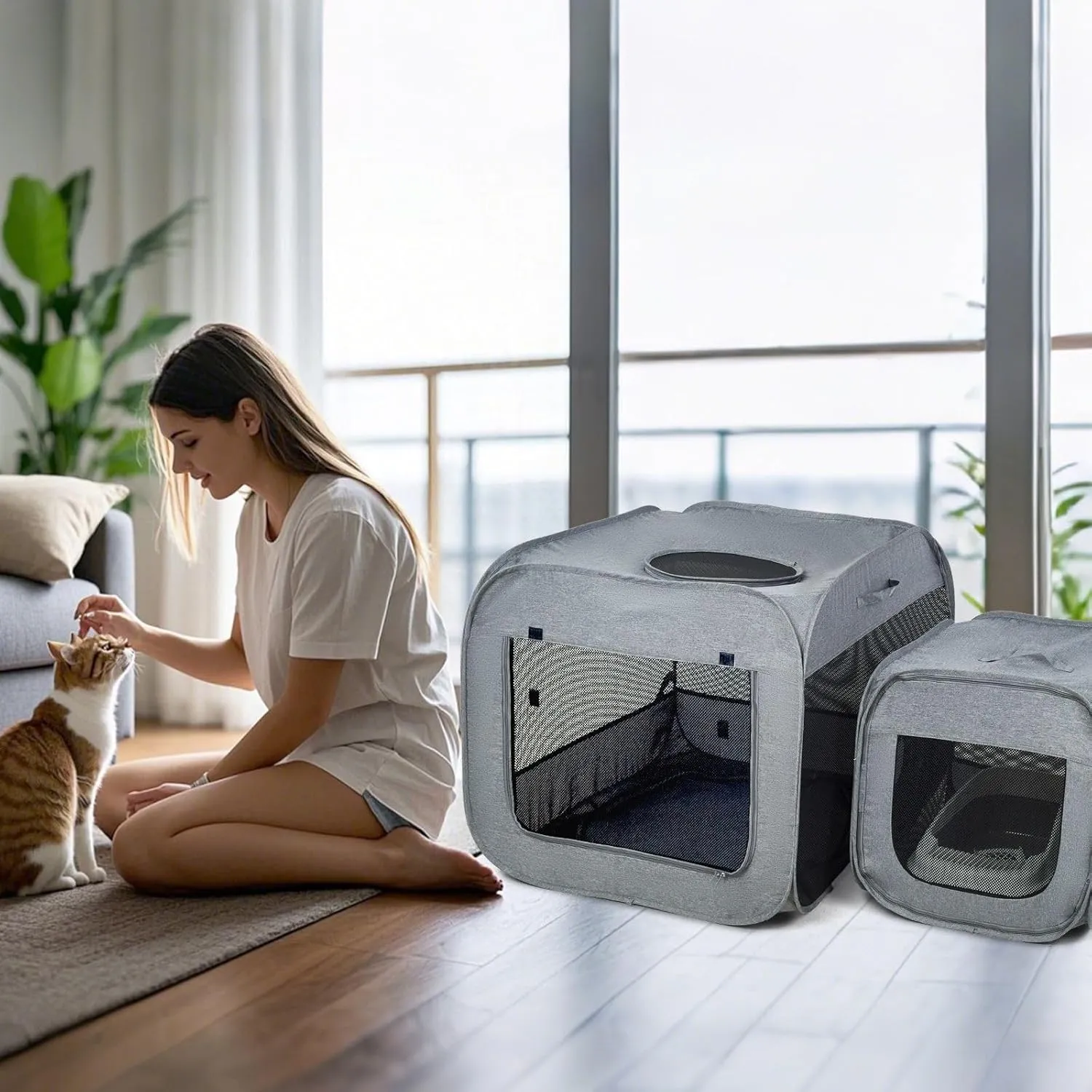 Portable Cat Playpen for Indoor & Outdoor Cats with 2 Rooms, Large Foldable Cat Tent, Cat Cage Fit Kitten, Puppy, Dogs, Pets