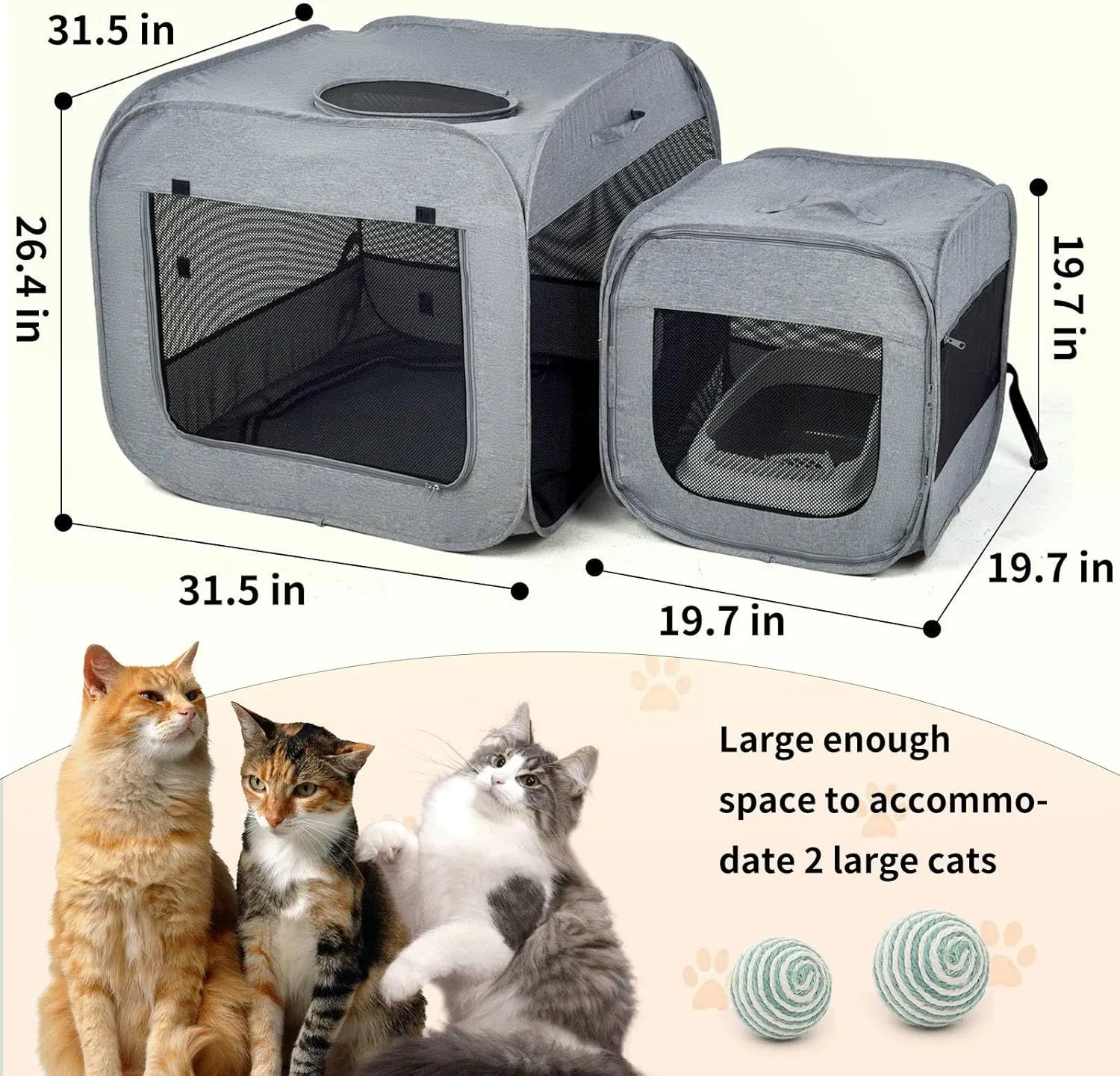 Portable Cat Playpen for Indoor & Outdoor Cats with 2 Rooms, Large Foldable Cat Tent, Cat Cage Fit Kitten, Puppy, Dogs, Pets