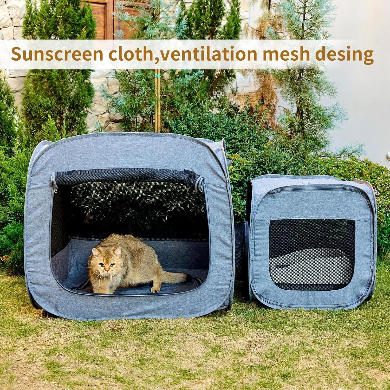 Portable Cat Playpen for Indoor & Outdoor Cats with 2 Rooms, Large Foldable Cat Tent, Cat Cage Fit Kitten, Puppy, Dogs, Pets