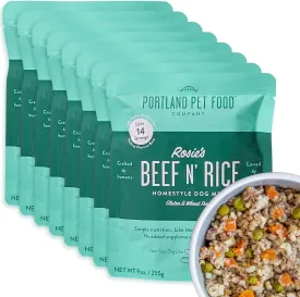Portland Pet Food Company Rosies Beef N' Rice Fresh Dog Food Pouches - Human-Grade, Gluten-Free Wet Pet Meal Topper & Mixers - Small & Large Breed Puppy & Senior Dogs - Made in the USA - 8 Pack