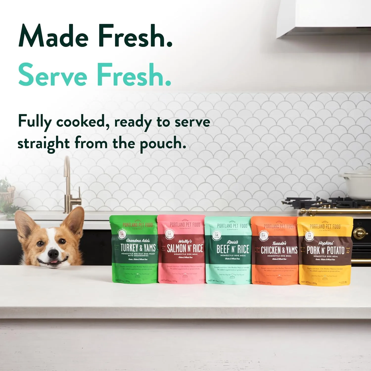 Portland Pet Food Company Rosies Beef N' Rice Fresh Dog Food Pouches - Human-Grade, Gluten-Free Wet Pet Meal Topper & Mixers - Small & Large Breed Puppy & Senior Dogs - Made in the USA - 8 Pack
