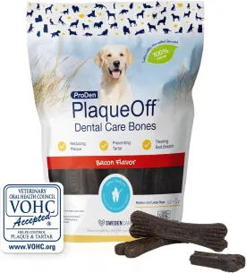 ProDen PlaqueOff System Dental Care Bones - Dog Teeth Cleaning Bones for Oral Hygiene -Medium/Large Canine Formula - Bacon Flavor -17 oz(Packaging May Vary)