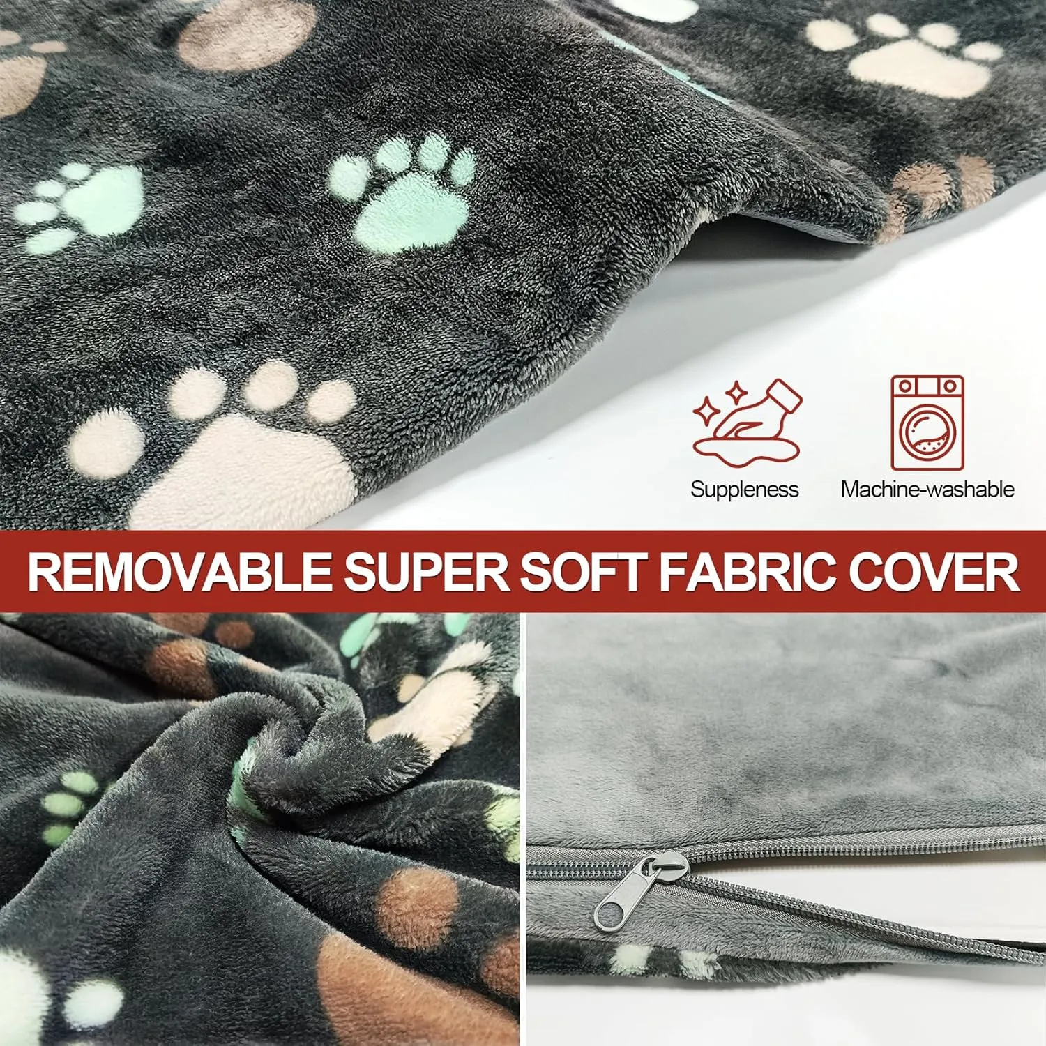 Puppy Heating Pad 28x18 in Pet Heating Pad for DogsWaterproof Outer Skin and Smart Thermostat Switch, Adjustable Heated Cat Bed, Adding Wire Rope Wires Cat Warming Pad With Plush Fabric Cover