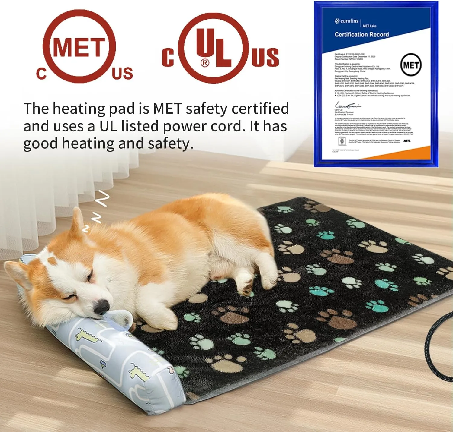 Puppy Heating Pad 28x18 in Pet Heating Pad for DogsWaterproof Outer Skin and Smart Thermostat Switch, Adjustable Heated Cat Bed, Adding Wire Rope Wires Cat Warming Pad With Plush Fabric Cover