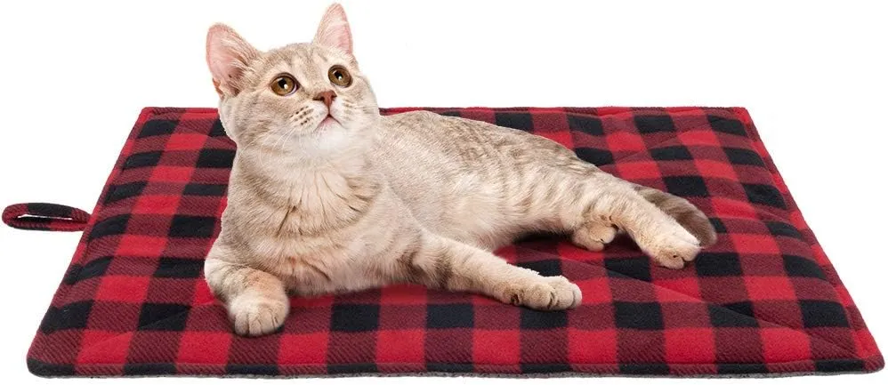PUPTECK Cat Self Warming Bed Mat - Cozy Self Heating Washable Pet Thermal Pad with Hang Loop, Anti Slip Sleeping Bed for Kitties Puppies Small Animals, Red